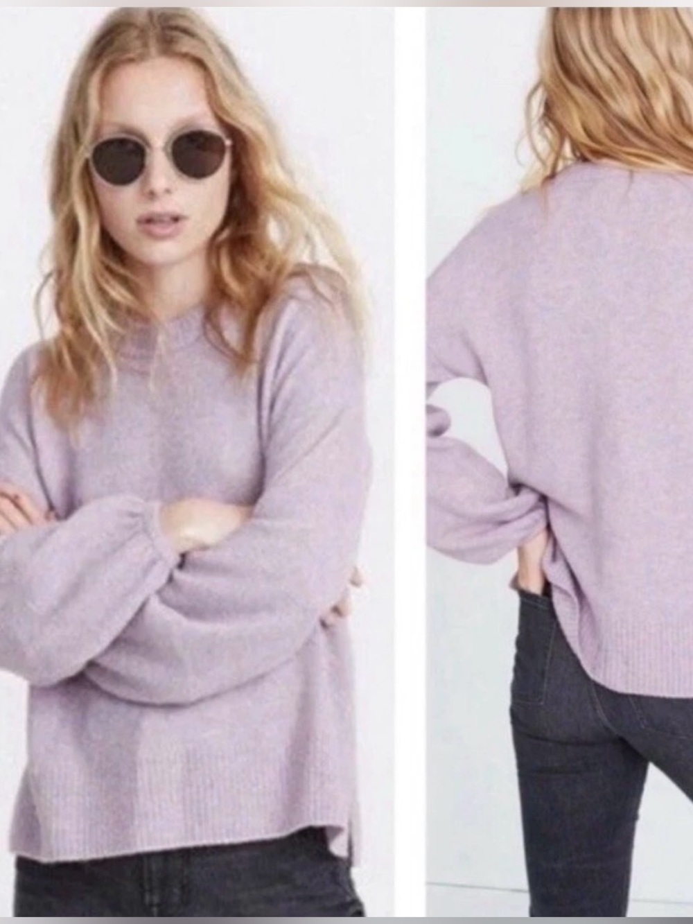 Madewell Pullover Sweater in Coziest Yarn Lavender Purple Balloon Sleeve XS